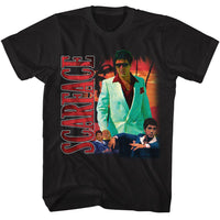 Thumbnail for SCARFACE-SCARFACE COLLAGE WITH PALM TREE BG-BLACK ADULT S/S TSHIRT