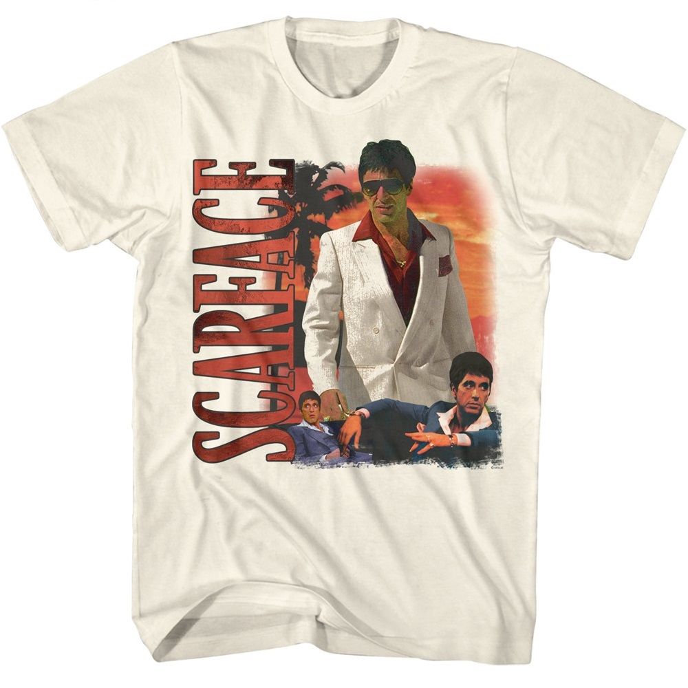SCARFACE-SCARFACE PALM TREE SUNSET BG-NATURAL ADULT S/S TSHIRT