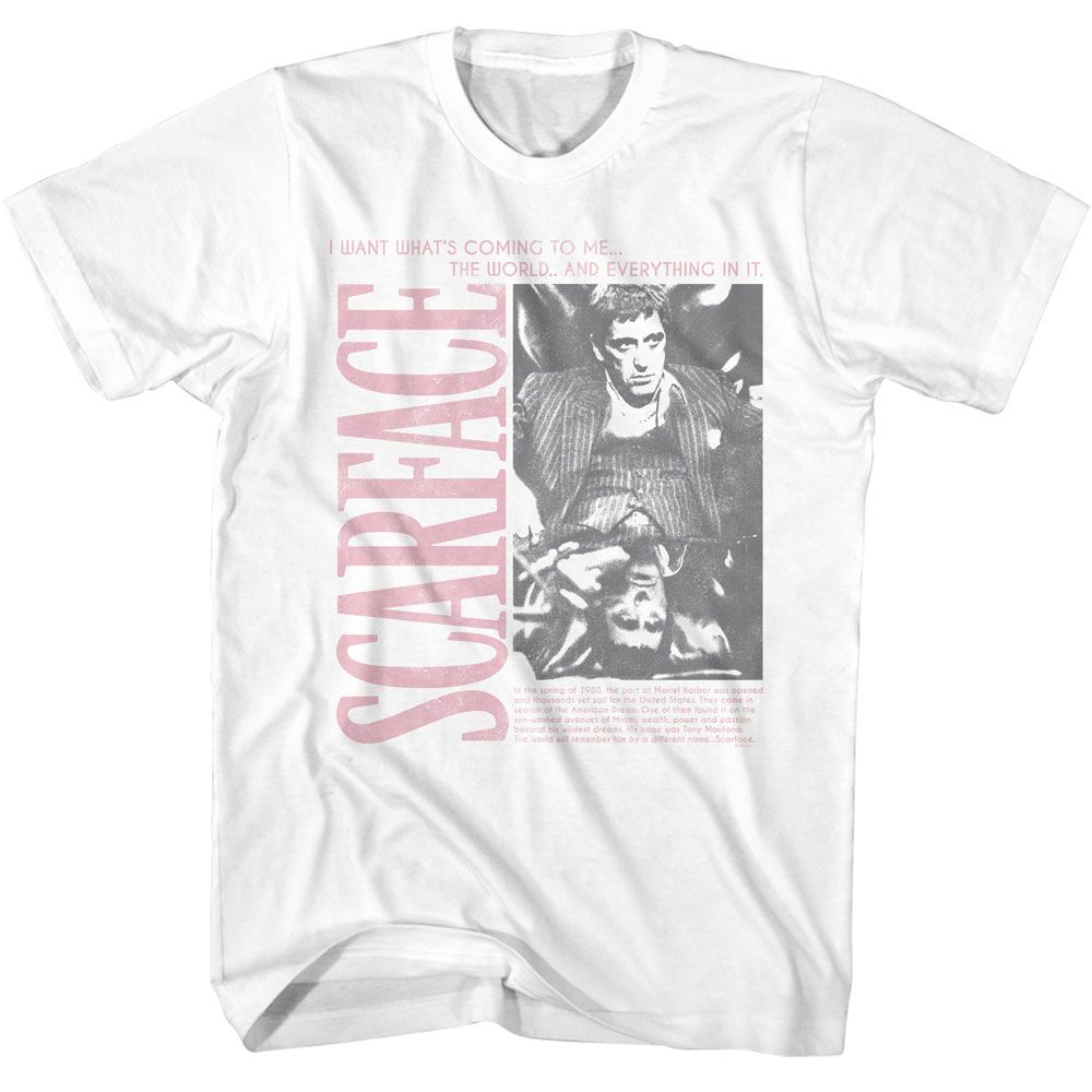 SCARFACE-SCARFACE BW PHOTO W SYNOPSIS-WHITE ADULT S/S TSHIRT