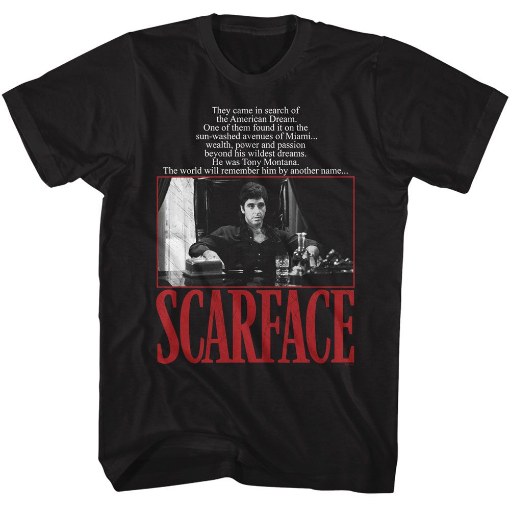 SCARFACE-SCARFACE AMERICAN DREAM QUOTE-BLACK ADULT S/S TSHIRT