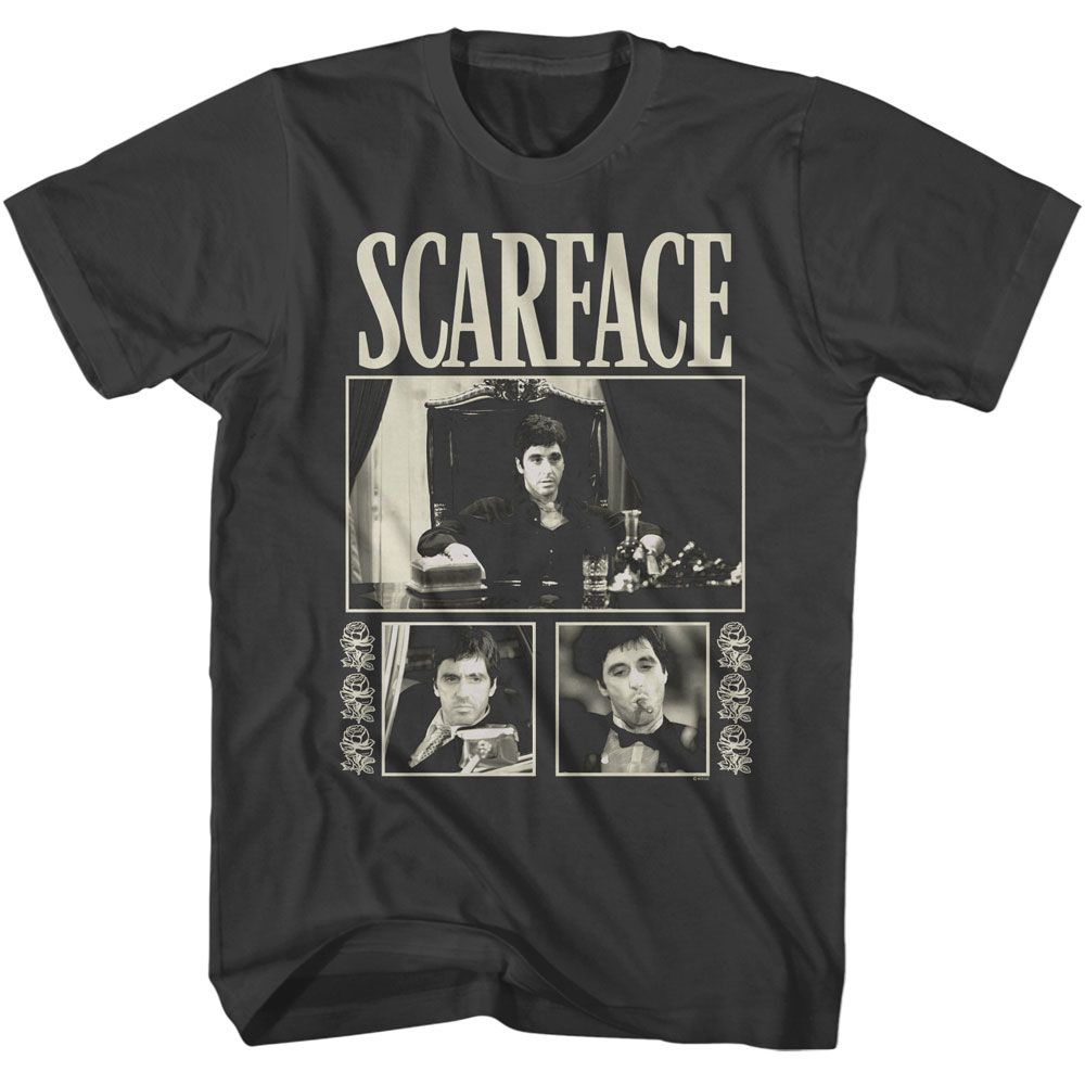 SCARFACE-SCARFACE THREE PHOTOS WITH ROSES-SMOKE ADULT S/S TSHIRT