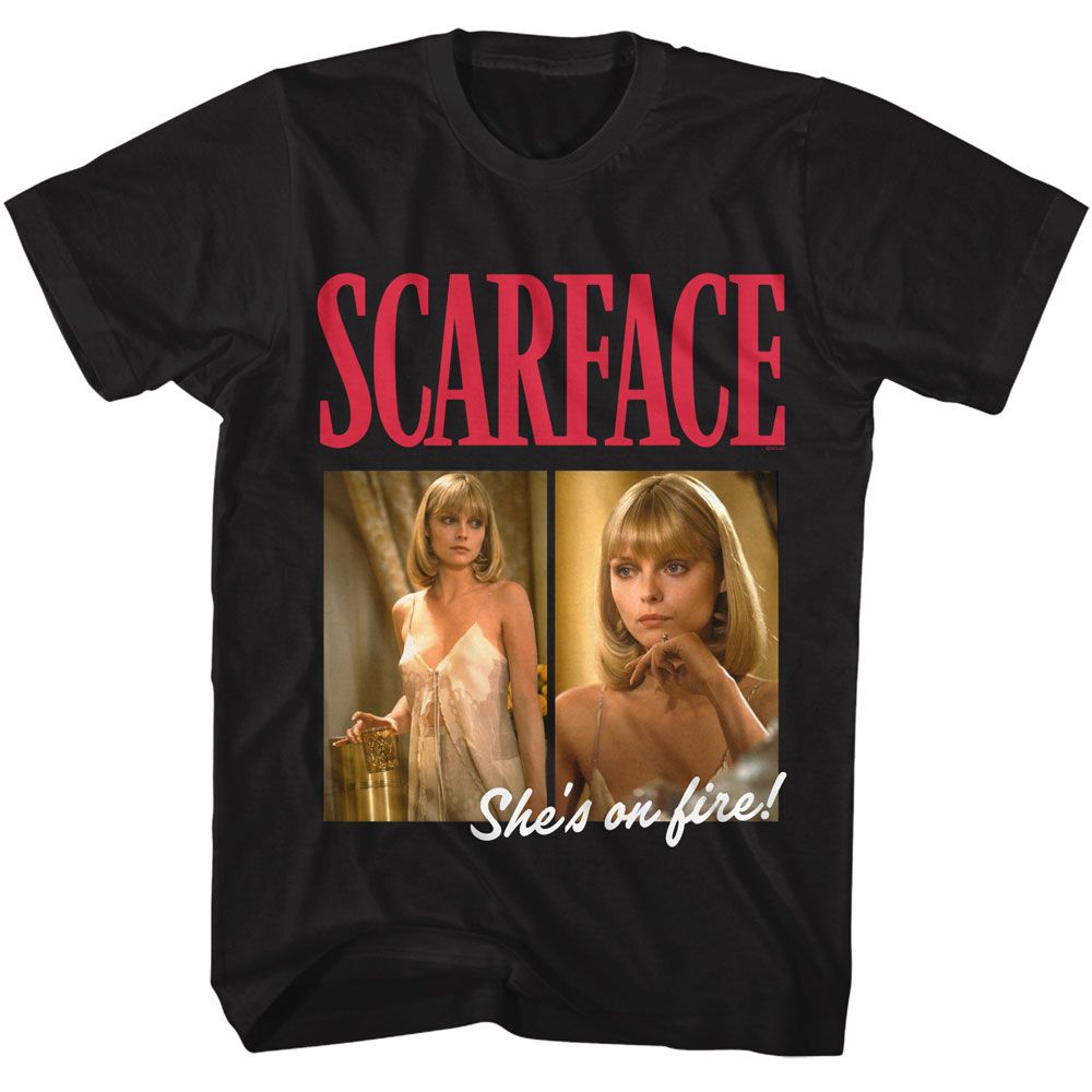 SCARFACE-SCARFACE ON FIRE-BLACK ADULT S/S TSHIRT