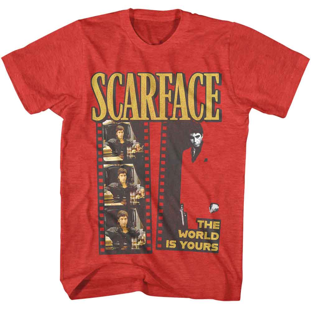 SCARFACE-SCARFACE FILM STRIP-RED HEATHER ADULT S/S TSHIRT