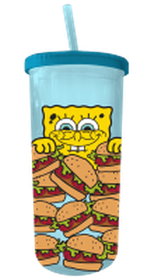 Spongebob Peeking Krabby Patties 20oz Plastic Tall Cold Cup w/ Lid and Straw – 12 pc ppk ($5.25 each)