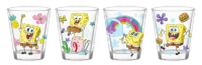 Spongebob Poses Floral  4pc. 1.5oz. Mini Glass Set 4x1 – 24 pc ppk ($6.00 each)