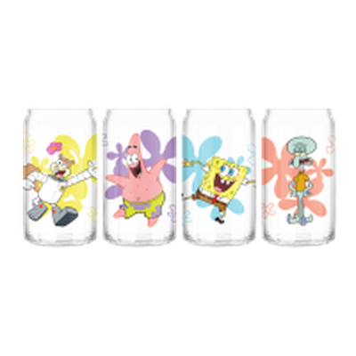 Spongebob Patrick Sandy Squidward Flowers 4pc 16oz Can Glass Set – 8 pc ppk ($14.50 each)