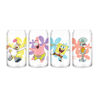 Thumbnail for Spongebob Patrick Sandy Squidward Flowers 4pc 16oz Can Glass Set – 8 pc ppk ($14.50 each)