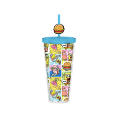 Spongebob Comic Panels  24oz Plastic Cold Cup w/ Lid and Topper Straw – 12 pc ppk ($6.50 each)