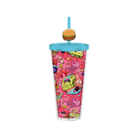 Thumbnail for Spongebob Krusty Icon and Character Pattern 24oz Plastic Cold Cup w/ Lid and Topper Straw – 12 pc ppk ($6.50 each)
