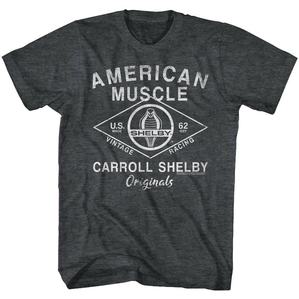 CARROLL SHELBY-SHELBY ORIGINALS-BLACK HEATHER ADULT S/S TSHIRT