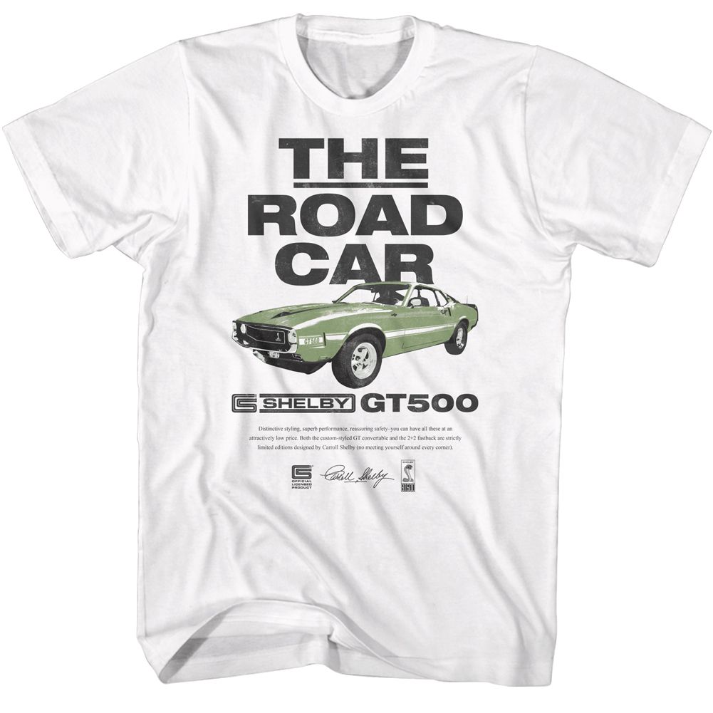 CARROLL SHELBY-THE ROAD CAR-WHITE ADULT S/S TSHIRT