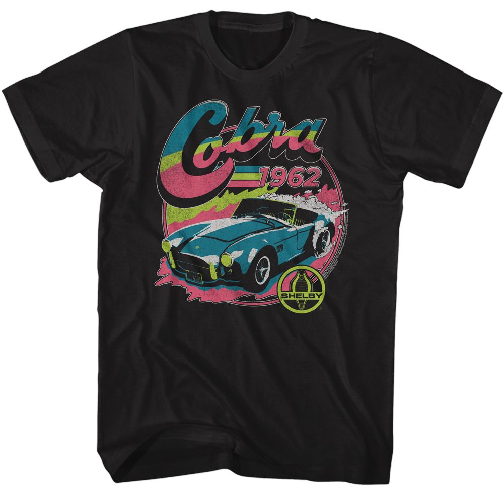 CARROLL SHELBY-SHELBY COLORFUL 1962 COBRA-BLACK ADULT S/S TSHIRT