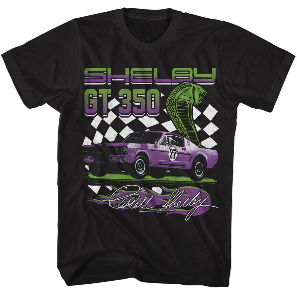 CARROLL SHELBY-SHELBY GT 350 RACING-BLACK ADULT S/S TSHIRT