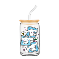 Thumbnail for Sanrio Cinnamoroll Snapshot Border  16oz Glass Tumbler w Bamboo Lid and Glass Straw – 12 pc ppk ($6.00 each)