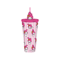 Thumbnail for Sanrio MY MELODY STRIPE PATTERN  24oz Plastic Cold Cup w/ Lid and Topper Straw – 12 pc ppk ($6.50 each)