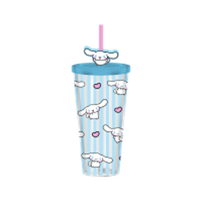 Sanrio Cinnamoroll Stripe Pattern 24Oz Plastic Cold Cup W/ Lid And Topper Straw – 12 pc ppk ($6.50 each)