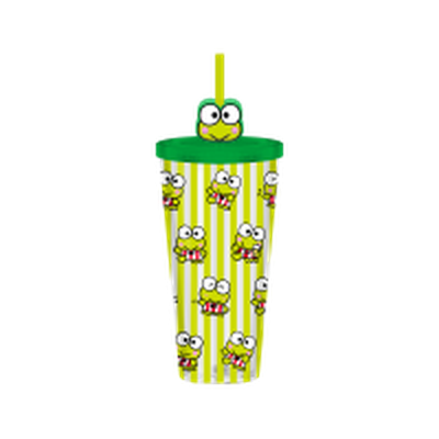 Sanrio KEROPPI STRIPE PATTERN  24oz Plastic Cold Cup w/ Lid and Topper Straw – 12 pc ppk ($6.50 each)