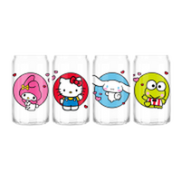 Thumbnail for Sanrio Hello Kitty and Friends Hello Kitty My Melody Cinnamoroll Keroppi Hearts  4pc 16oz Can Glass Set – 8 pc ppk ($14.50 each)