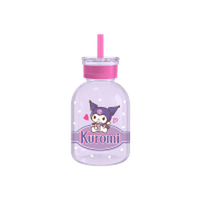 Thumbnail for Kuromi Sitting On Label  15oz Glass Milk Bottle w Straw – 12 pc ppk ($7.50 each)