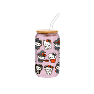 Hello Kitty And Friends Hk Halloween Costume Toss 16oz Glass Tumbler w Bamboo Lid and Glass Straw – 12 pc ppk ($6.00 each)