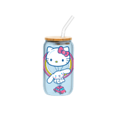 Hello Kitty and Friends Car Float  16oz Glass Tumbler w Bamboo Lid and Glass Straw – 12 pc ppk ($6.00 each)