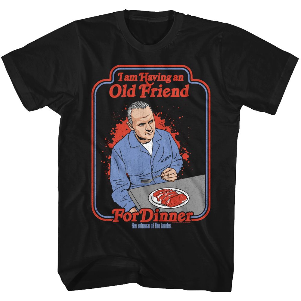 SILENCE OF THE LAMBS-FRIEND FOR DINNER-BLACK ADULT S/S TSHIRT