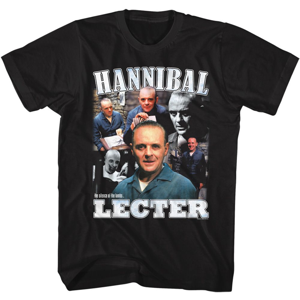 SILENCE OF THE LAMB-SILENCE HANNIBAL LECTER COLLAGE-BLACK ADULT S/S TSHIRT