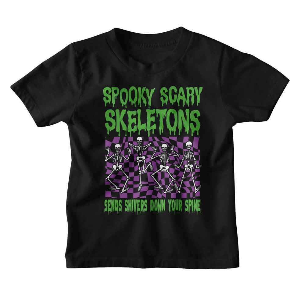 SPOOKY SCARY SKELETONS-SSS CHECKERS-BLACK YOUTH S/S TSHIRT