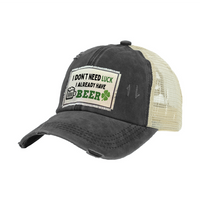 Thumbnail for BRIEF INSANITY I Don't Need Luck, I Have Beer Vintage Distressed Trucker Adult Hat