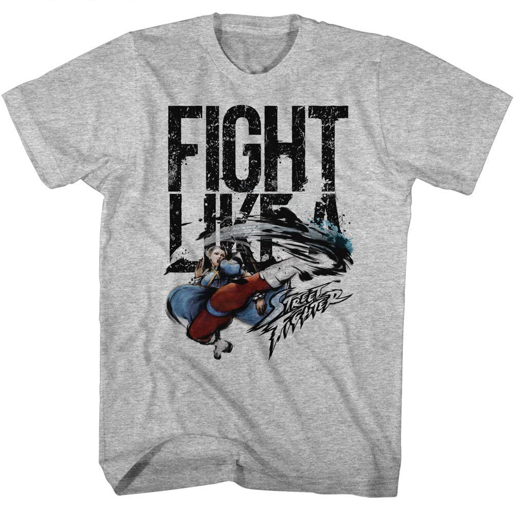 STREET FIGHTER-FIGHT LIKE A-GRAY HEATHER ADULT S/S TSHIRT