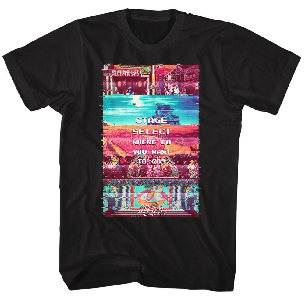 STREET FIGHTER-STAGE SELECT-BLACK ADULT S/S TSHIRT