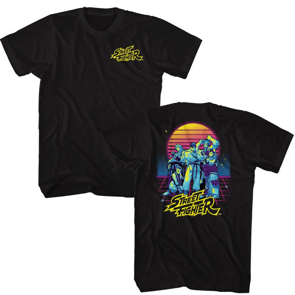 STREET FIGHTER-STREET FIGHTER SYNTHWAVE FIGHTER 2-BLACK ADULT S/S TSHIRT