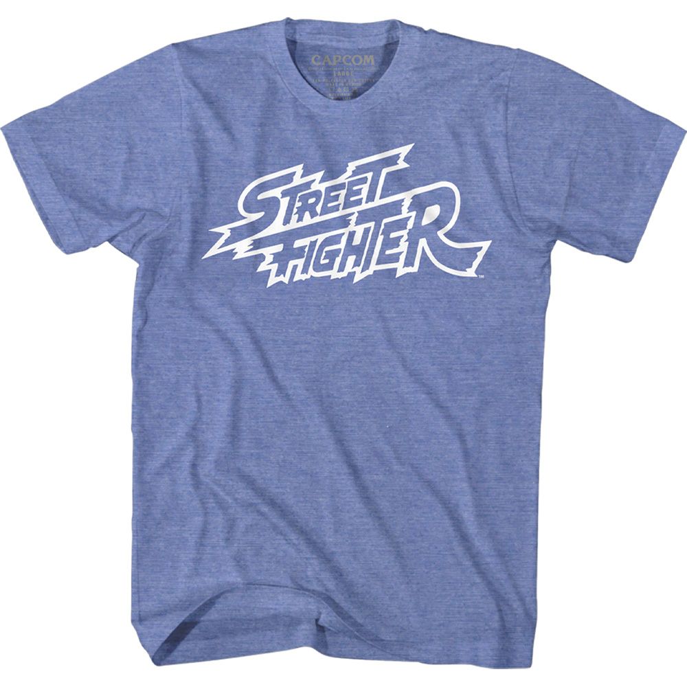 STREET FIGHTER-LOGO OUTLINE-LIGHT BLUE HEATHER ADULT S/S TSHIRT