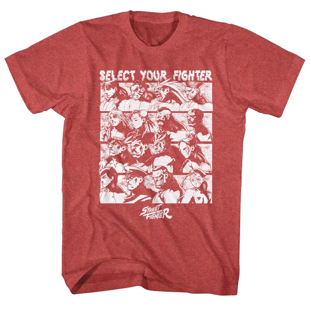 STREET FIGHTER-SELECT SCREEN-RED HEATHER ADULT S/S TSHIRT