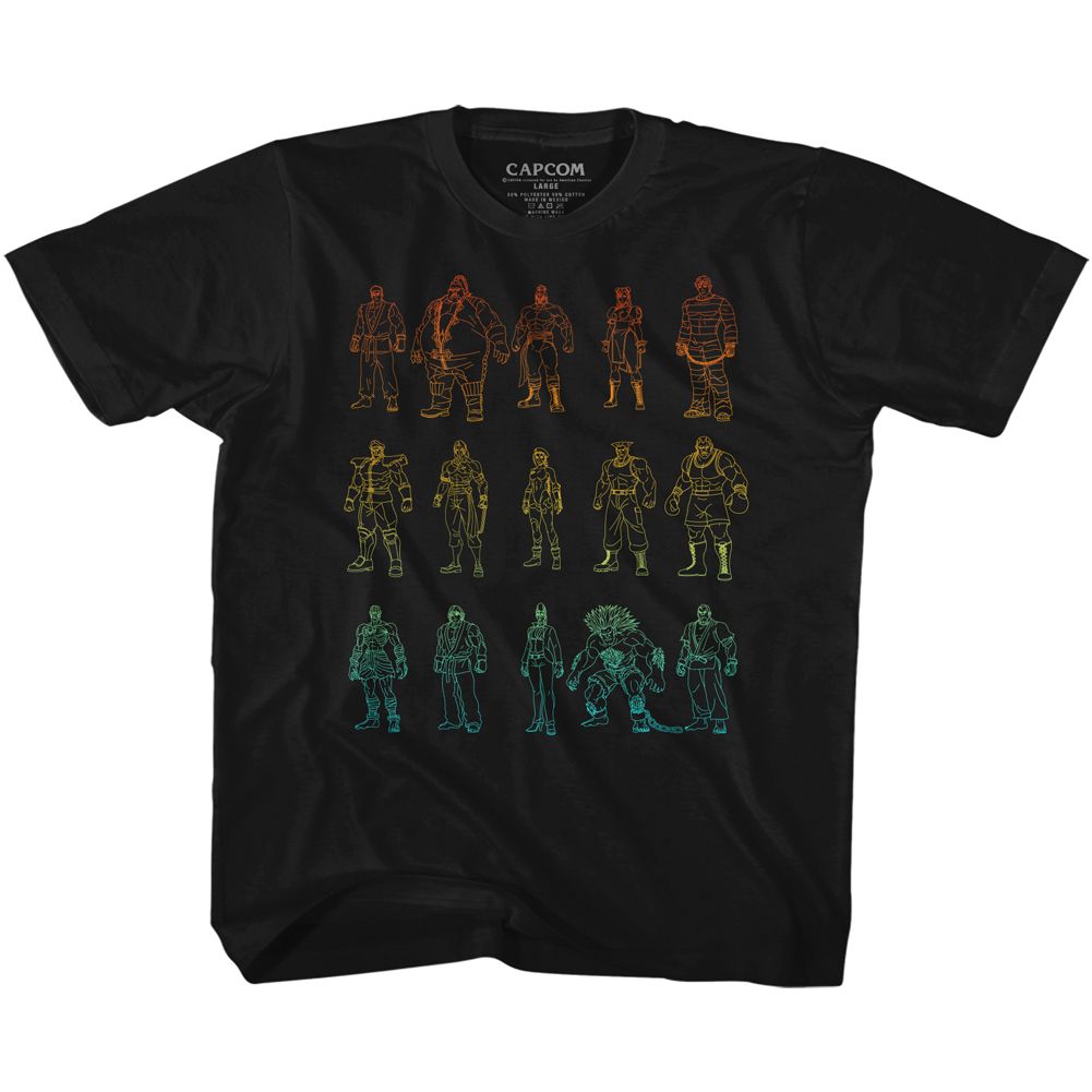STREET FIGHTER-OUTLINES-BLACK YOUTH S/S TSHIRT