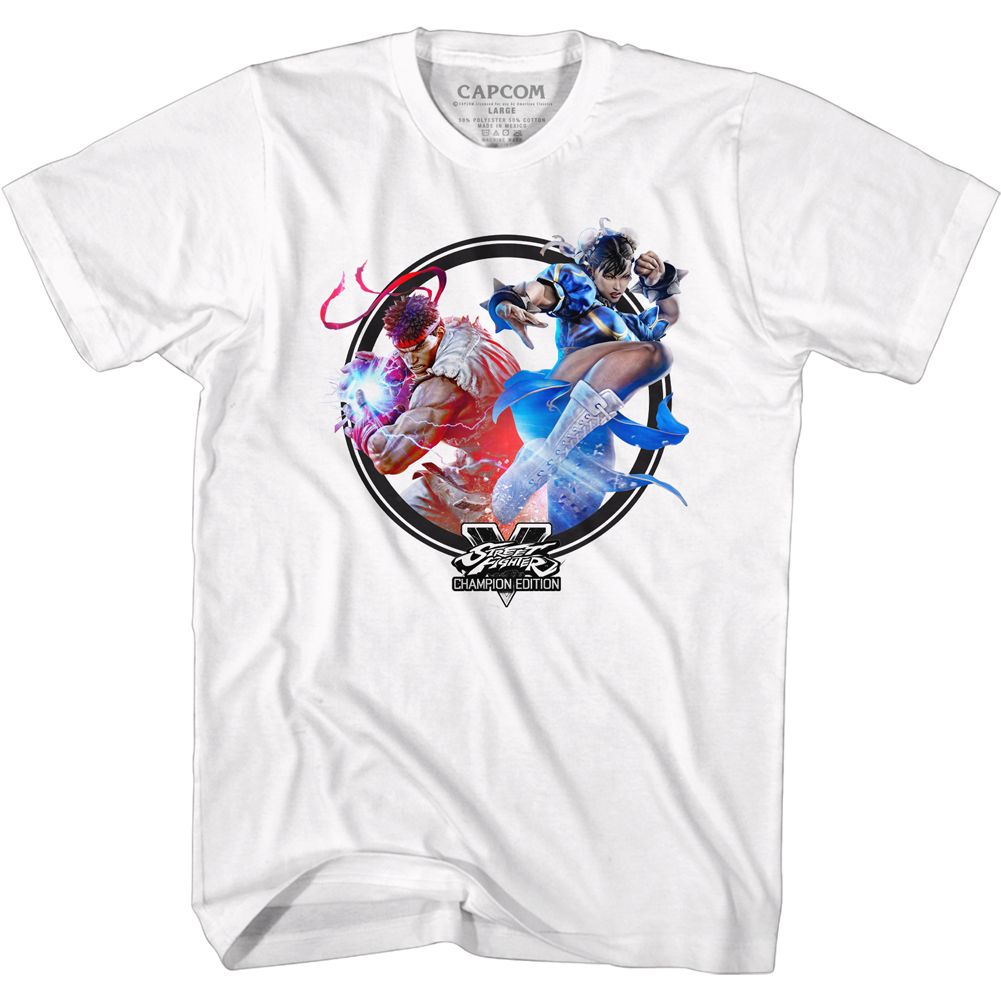 STREET FIGHTER-CHAMPION CIRCLE-WHITE ADULT S/S TSHIRT
