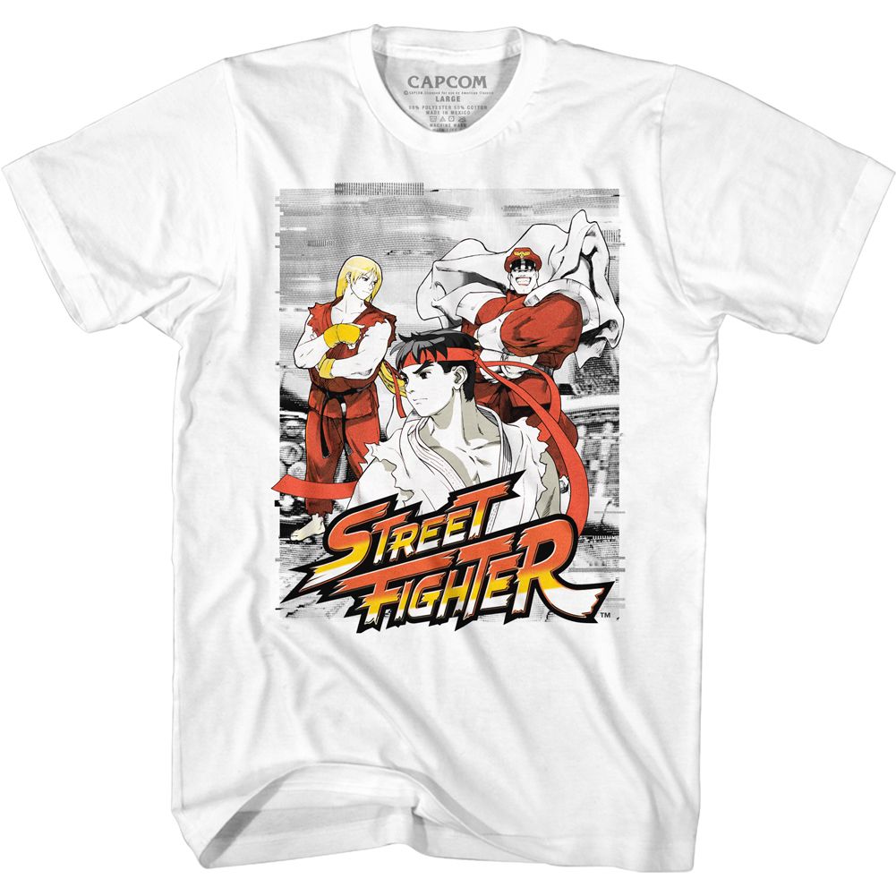 STREET FIGHTER-GRAINY BACKGROUND-WHITE ADULT S/S TSHIRT