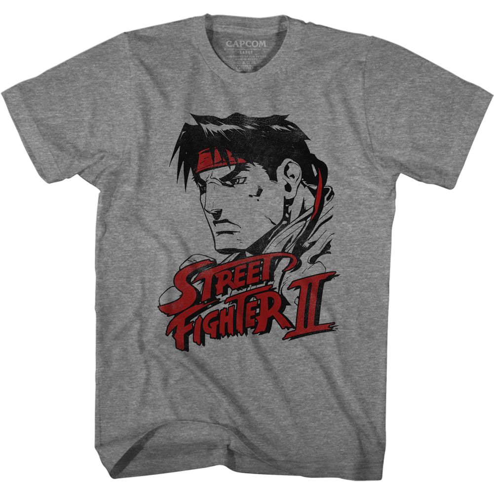 STREET FIGHTER-RYU DISTRESSED-GRAPHITE HEATHER ADULT S/S TSHIRT
