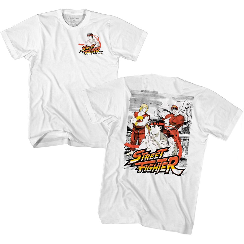 STREET FIGHTER-GRAINY GLITCH-WHITE ADULT S/S TSHIRT
