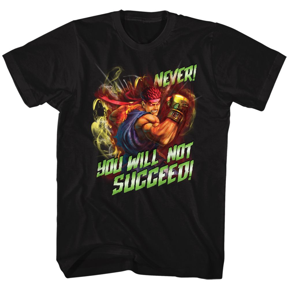 STREET FIGHTER-NEVER SUCCEED-BLACK ADULT S/S TSHIRT