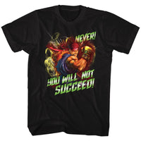 Thumbnail for STREET FIGHTER-NEVER SUCCEED-BLACK ADULT S/S TSHIRT