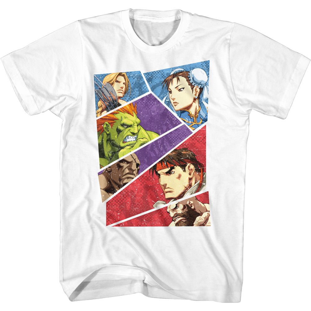 STREET FIGHTER-SLICED COMIC SHOWDOWN-WHITE ADULT S/S TSHIRT
