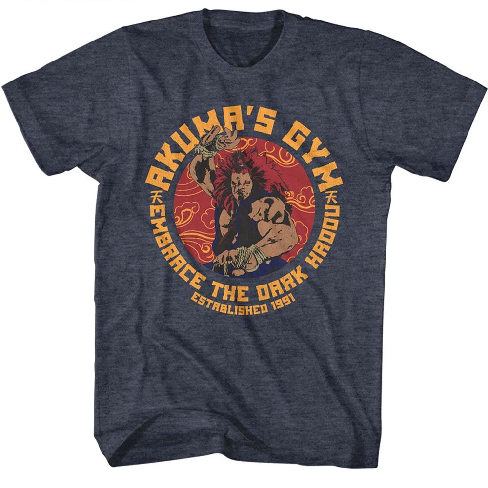 STREET FIGHTER-STREET FIGHTER AKUMAS GYM-NAVY HEATHER ADULT S/S TSHIRT