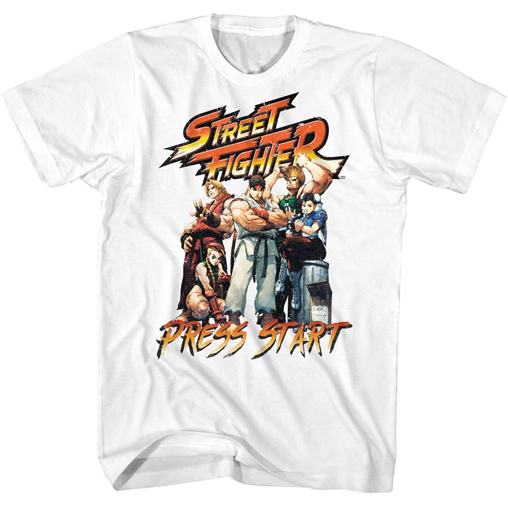 STREET FIGHTER-PRESS START-WHITE ADULT S/S TSHIRT