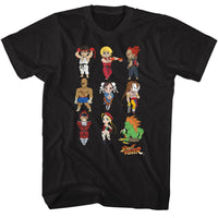 Thumbnail for STREET FIGHTER-STREET FIGHTER CHIBI CHARACTERS STACKED-BLACK ADULT S/S TSHIRT