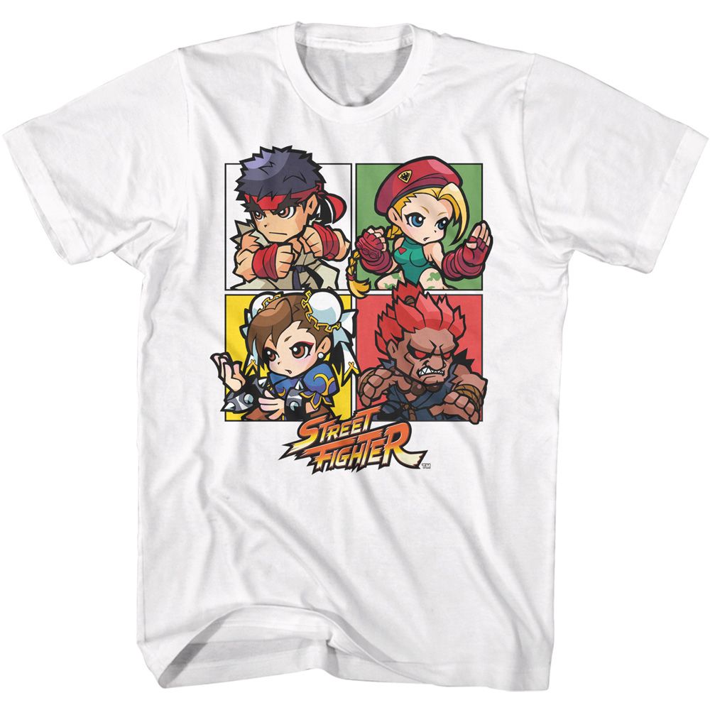 STREET FIGHTER-STREET FIGHTER FOUR CHIBI SQUARES-WHITE ADULT S/S TSHIRT