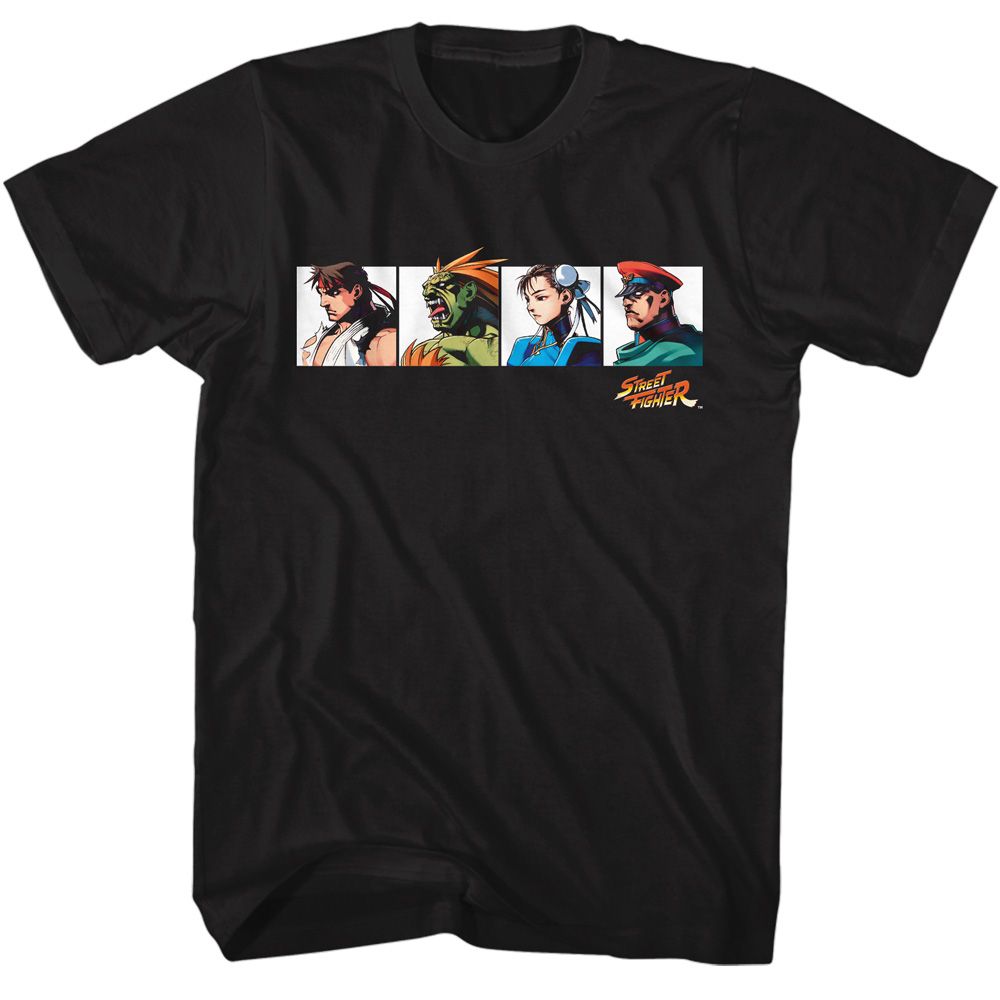 STREET FIGHTER-STREET FIGHTER FOUR CHARACTERS CHEST HIT-BLACK ADULT S/S TSHIRT