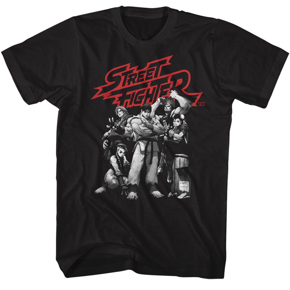 STREET FIGHTER-STREET FIGHTER BW CHARACTER GROUP-BLACK ADULT S/S TSHIRT