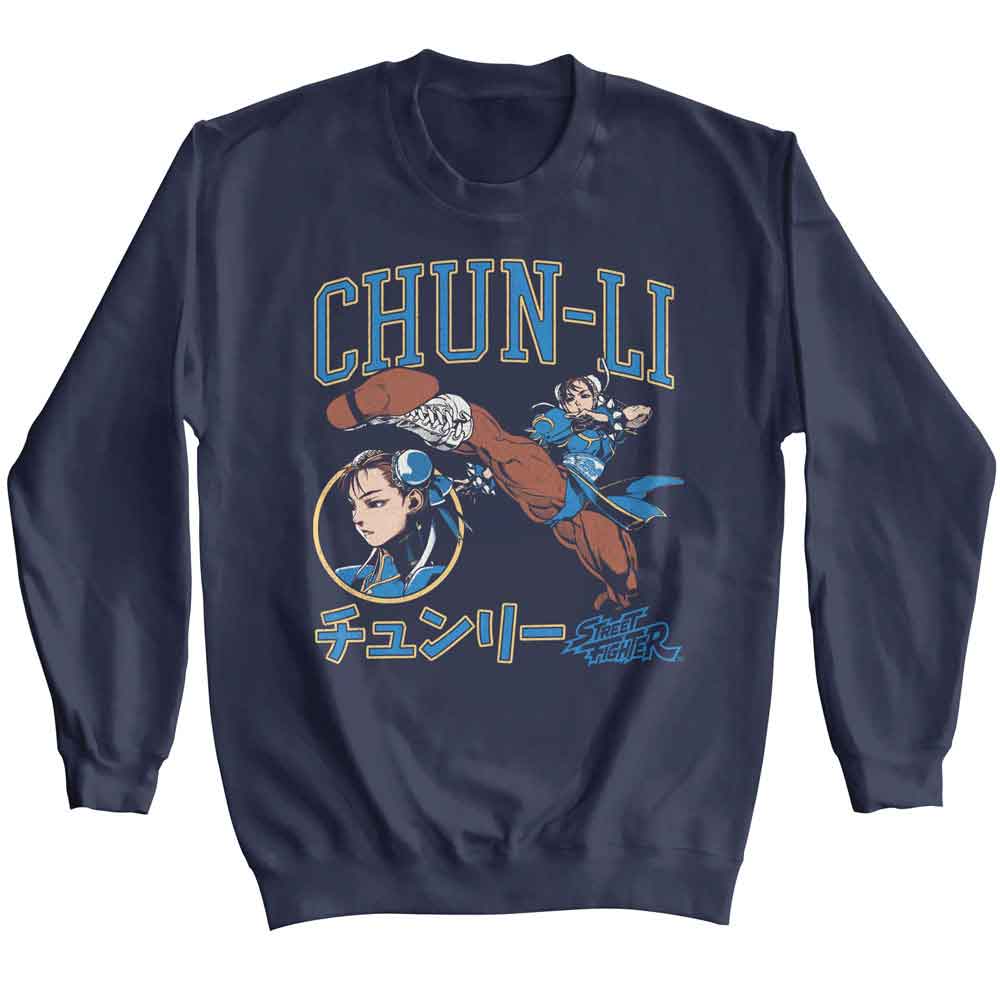STREET FIGHTER-STREET FIGHTER CHUN LI VARSITY-NAVY ADULT L/S SWEATSHIRT