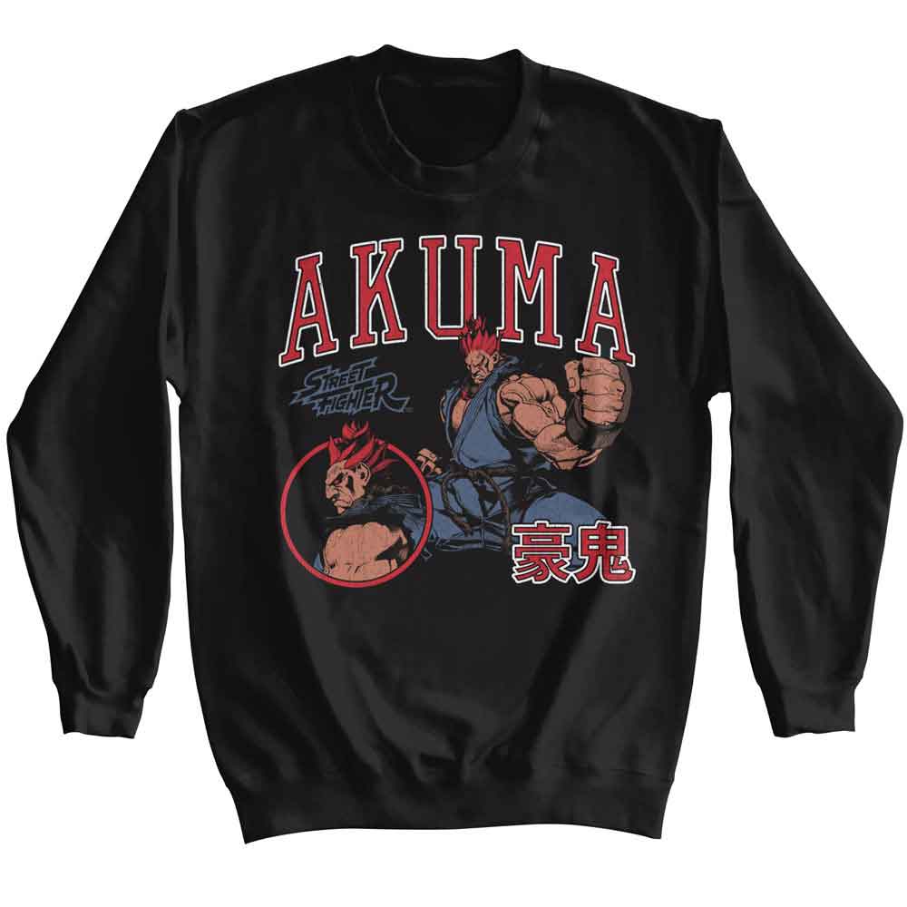 STREET FIGHTER-STREET FIGHTER AKUMA VARSITY-BLACK ADULT L/S SWEATSHIRT